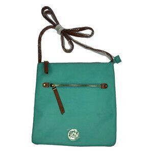 New Joy Mangano Teal Genuine Leather Travel Crossbody Bag, Small, RFID Protected